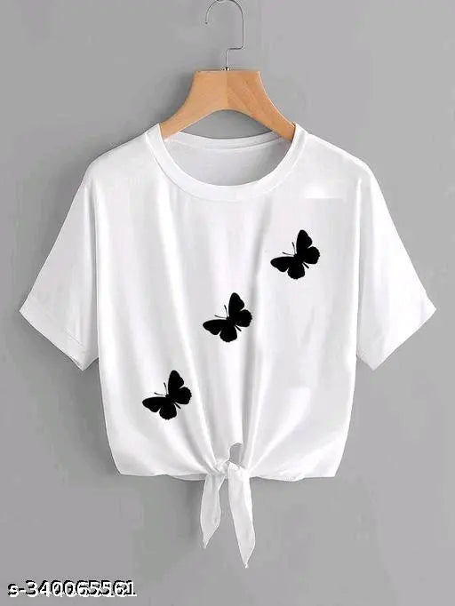 Lycra short-sleeved printed net tunics, stylish women tops from India