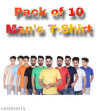 Multicolor pack of 10 mens polyester half-sleeve T-shirts, precise fit & stitching for all-time comfort