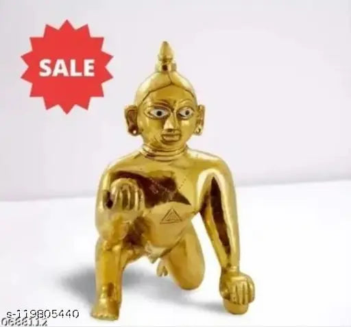 Pure brass Krishna idol, Laddu Gopal Ji, 10cm x 10cm x 10cm, auspicious home decor, Indian handicraft