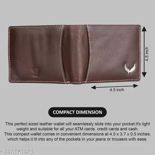 Brown leather men's wallet, solid brown design, 2 compartments, free size (11cm x 10cm), flat wallet for daily essentials, made in India