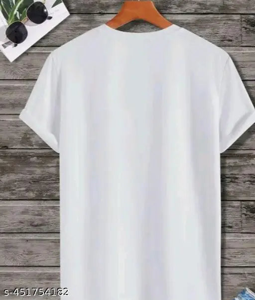 White printed polyester short-sleeve mens t-shirt, stylish and graceful