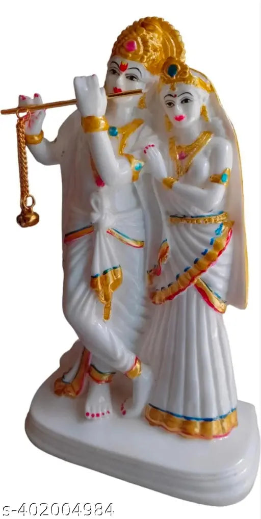 Marble Radha Krishna statue, intricately carved, 13 cm L x 25 cm H x 7 cm B, Indian origin, symbolizing wisdom, success, and prosperity
