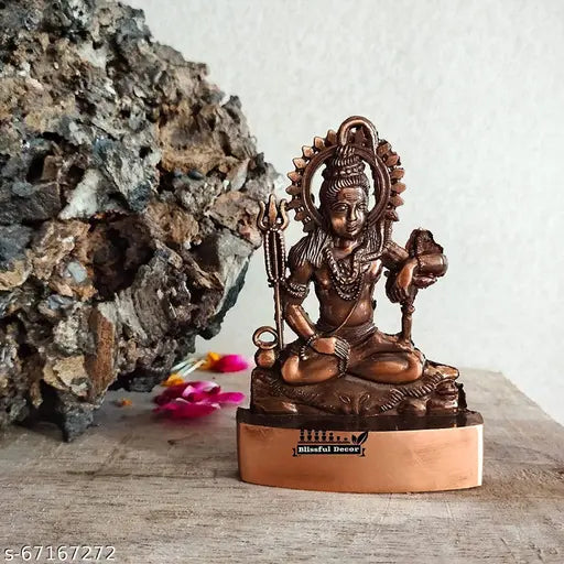 Small metal gold-plated Shiv Idol for car dashboard or home decor, copper finish - Amishi Blissful Decors handicraft