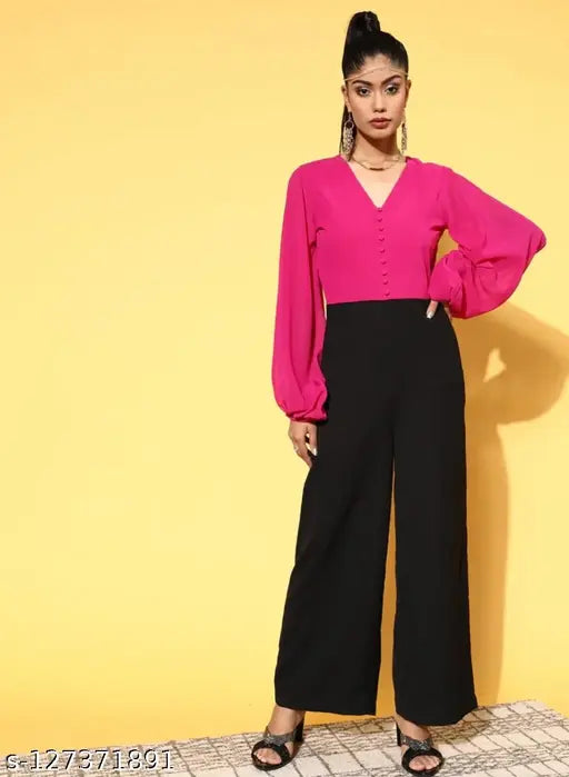 Solid lycra long-sleeve women's jumpsuit, Urbane Sensational style from India