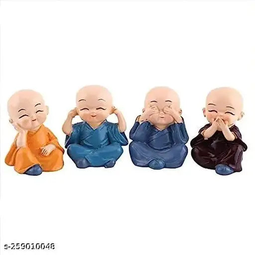 Handcrafted Monk polyresin figurines (4pc) for unique home decor, intricate Indian artistry on display