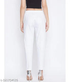 White cotton 118 pants, slim fit, elastic waist, casual style.