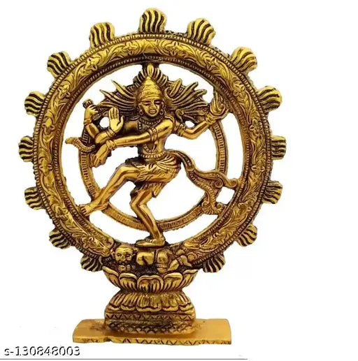 Antique gold finish handcarved Natraj statue, decorative religious sculpture for classical dance classes (Kathak Bharatnatyam), 7.5x6.3 inch Indian home decor or gift item