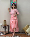 Elegant pink lurex anarkali gown with sheer sleeves