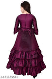 Girls' three-quarter sleeve solid silk gown, 3-4 years size (bust size: 21in), made in India