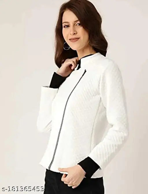 Long-sleeve solid zipper jacket for women, winter warm style in XS, S, M, L. Made in India