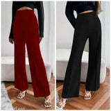 Women's high waist stretchable elasticated flared pants in black and red for casual office work wear