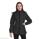 Black polyester long-sleeve women's jacket (M size - bust 36in, length 22in), Young Threads Collection