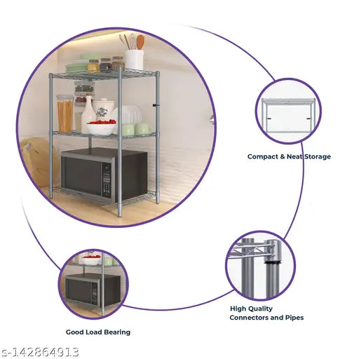 Tunehome Kitchen Cabinet: Black metal shelving with multiple shelves, good load bearing capacity and quality, high storage compartments