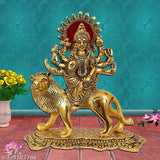 Golden Durga Maa Murti metal statue for Navratri, 3.5"L x 4.5"H x 2"B, artisan crafted, Indian culture decor