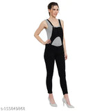 Denim high waist sleeveless dungaree jumpsuit for ladies, solid color, adjustable shoulder straps, four pockets, belt loops, mock fly, and metallic button closures. Size: XXL (Bust 42in, Length 38in, Waist 34in, Hip 38in), India origin