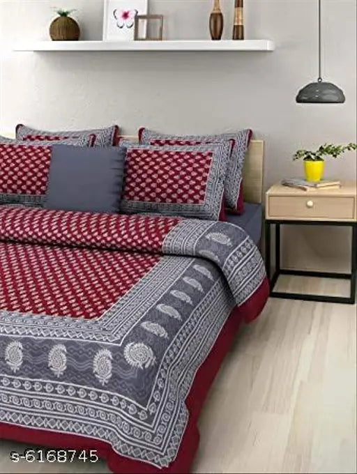 Attractive cotton 100x90 double bedsheet combo, 4 pillow covers, 140 thread count, pack of 2, queen size from India