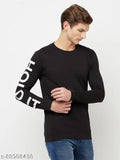 Black solid round neck cotton blend t-shirt for men, premium quality long sleeve - HOLDIT