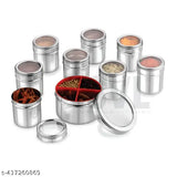 12-part stainless steel spice box, silver, perfect for masala storage.