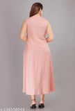 Pink chiffon anarkali dress, sleeveless, printed sleeve