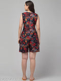 Red floral printed top and shorts set for women in crepe fabric, stylish sleepwear combo