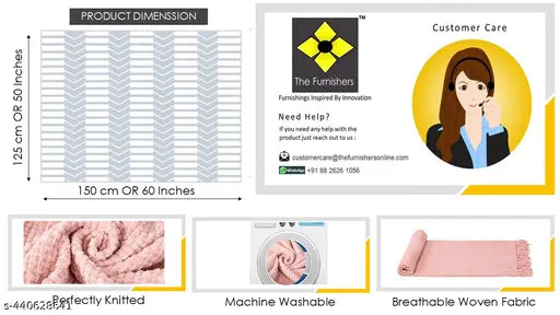 Reversible pink acrylic throw with geometric weave pattern, ideal for all-season comfort and versatile usage (150x125 CM)