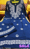 Embroidered rayon Chikankari kurta and palazzo set, three-quarter sleeves, India origin