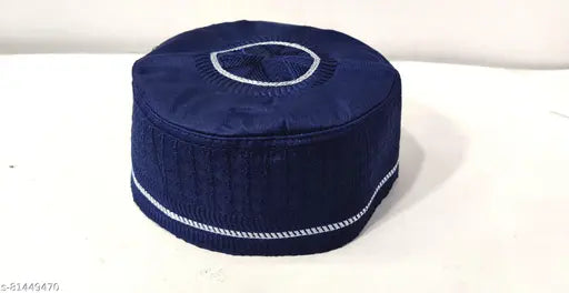 Blue cotton solid pattern Islamic cap for men, authentic design, comfortable, washable, fancy textured with cross line (Silai), original condition. Measure before ordering. Made in India