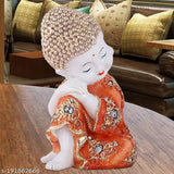 Resin Buddha statue, handcrafted child monk idol for home or office decor, 10x11x20cm, Indian artisanship