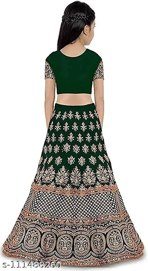 Kids satin lengha choli set, embroidered semi-stitched lehenga and blouse with net dupatta, 4-16 years, dry clean only