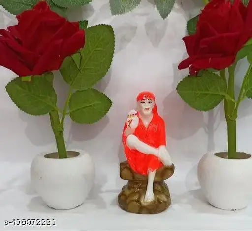 Marble Saibaba idol for car dashboard & home decor, 4cm x 9cm x 4cm