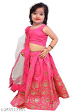 Embroidered taffeta silk lehenga-choli set for baby girls, sleeveless with net dupatta, Indian fancy work
