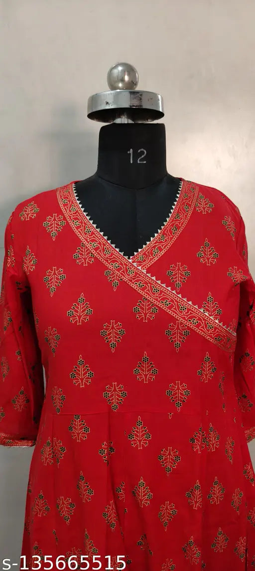 Rayon, gold print, Anarkali kurti with dupatta set