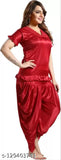 Maroon satin women's night suit with dhoti-kurta style, comfortable and soft for a unique Patiala ensemble