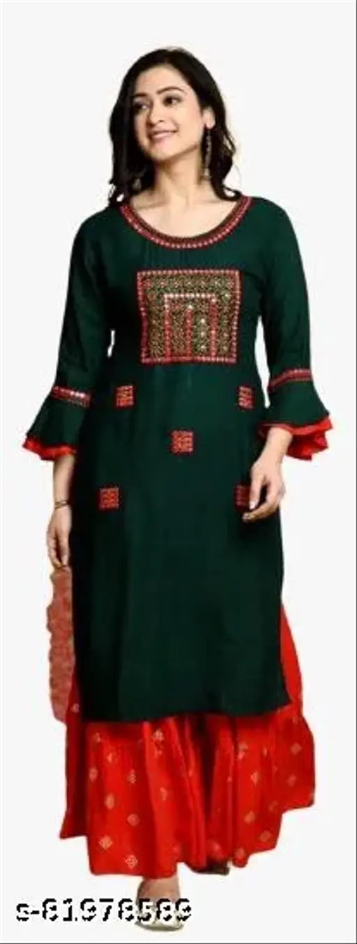 Aishani Fashionable green dupatta set, long length and red border" # color + material + product type + visible attribute