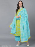 Rayon blend printed kurta palazzo set with dupatta, vibrant Indian party wear for women