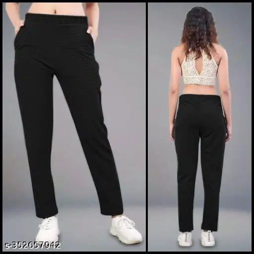 Black cotton blend joggers 501 - Women's solid style statement party wear, India origin