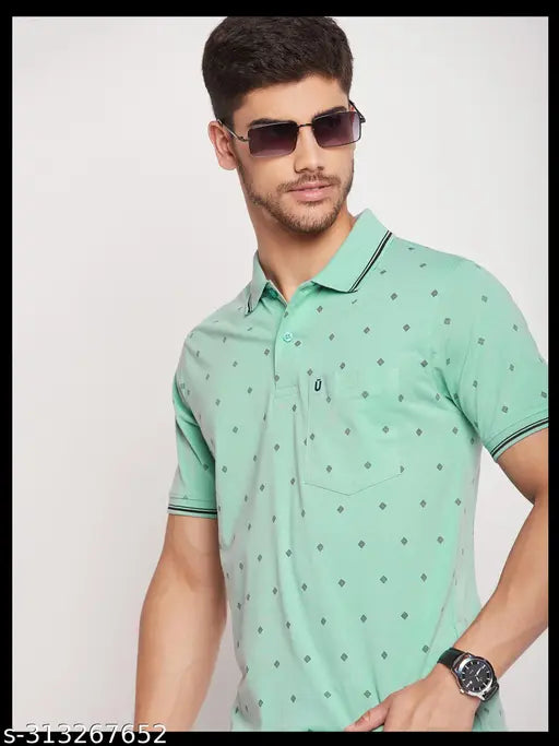 UNIBERRY men's cotton blend half sleeves printed polo t-shirt, colorful pattern, short sleeves - L (Chest Size: 42in, Length Size: 28in)