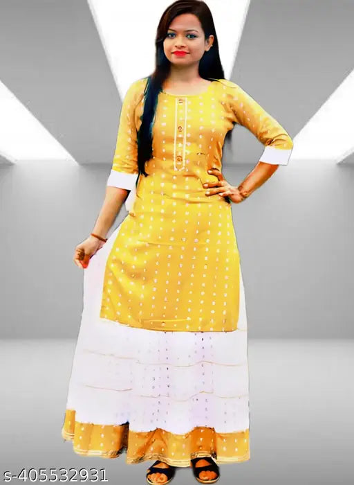 Cotton blend printed net casual kurta set for kids aged 12-14 years, three-quarter sleeves, India origin