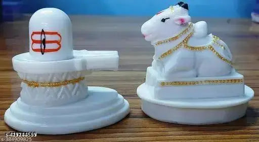 White marble Shivling Nandi idol for home or office, 5.5cm length and breadth