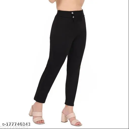 Black cotton stretchy waistband women's leggings pants combo two piece set