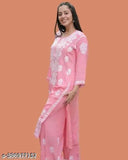 Embroidered rayon kurti and palazzos, three-quarter sleeve Indian fashion set on mannequin