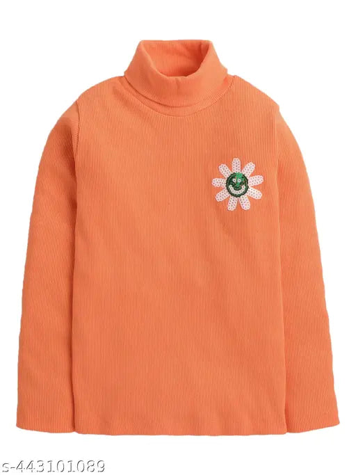Orange acrylic kids' embroidered net modern dress sweatshirt with long sleeves