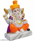 Multicolor 12cm polyresin Ganesh Idol for home decor or office, intricately detailed with four arms and an elephant head - Indian artistry