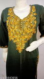 Olive green mustard embroidered woolen kurti for women