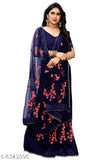 Soft net saree with floral embroidery and unstitched blouse piece, ZARUKHA Stylist designed for party or festive wear