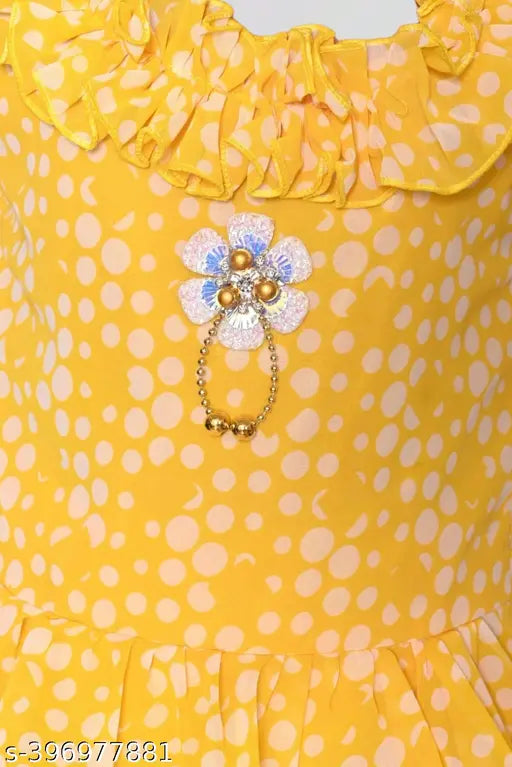 Yellow chiffon kurty & palazzo set with dupatta, Indian Eid and festive special girls outfit in digital print