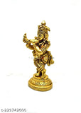 Brass antique Krishna statue, intricately detailed carving, Indian craftsmanship (3.5cm x 9cm x 3.5cm)