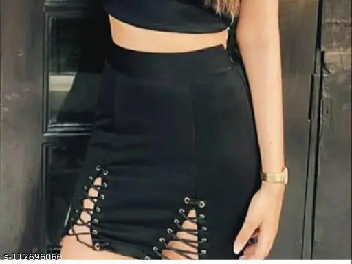 Stretchable cotton lycra skirt, solid color for women's fashion, imported from India (size 28 waist x 18 length)