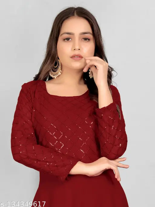 Indian Georgette Dress with 3mm Sequins, S-36in, A-line style for Western/Party wear