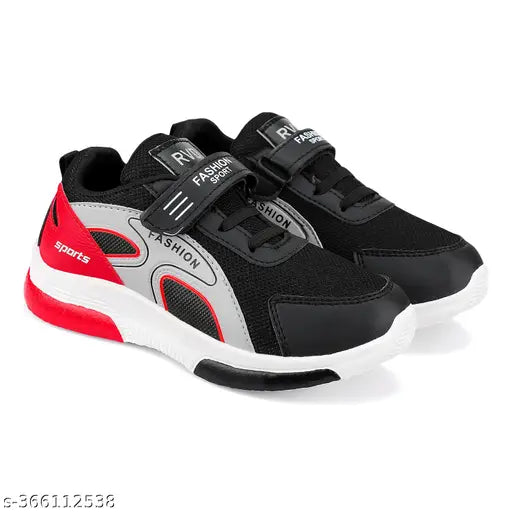 Black men's running shoes with white sole, Velcro closure